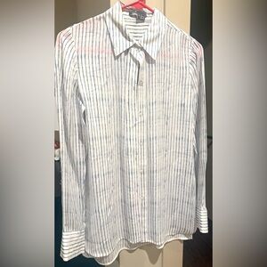 Vince White and Blue Pinstripe Silk Blouse